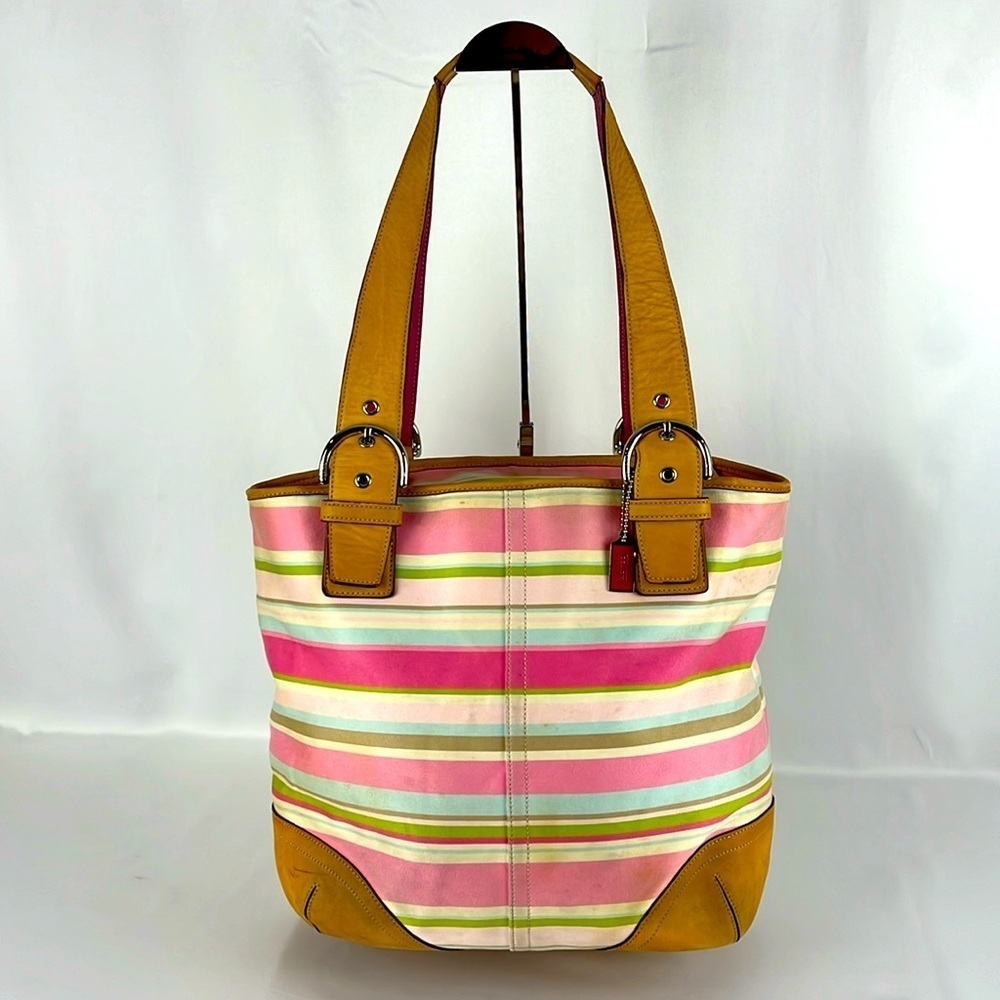 Coach Hampton Pastel Multicolor Stripe Shoulder Bag Purse No. M05S-5175